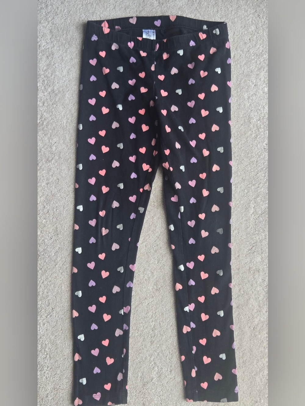 Cat & Jack Black Leggings with Pink, Purple & Silver Hearts